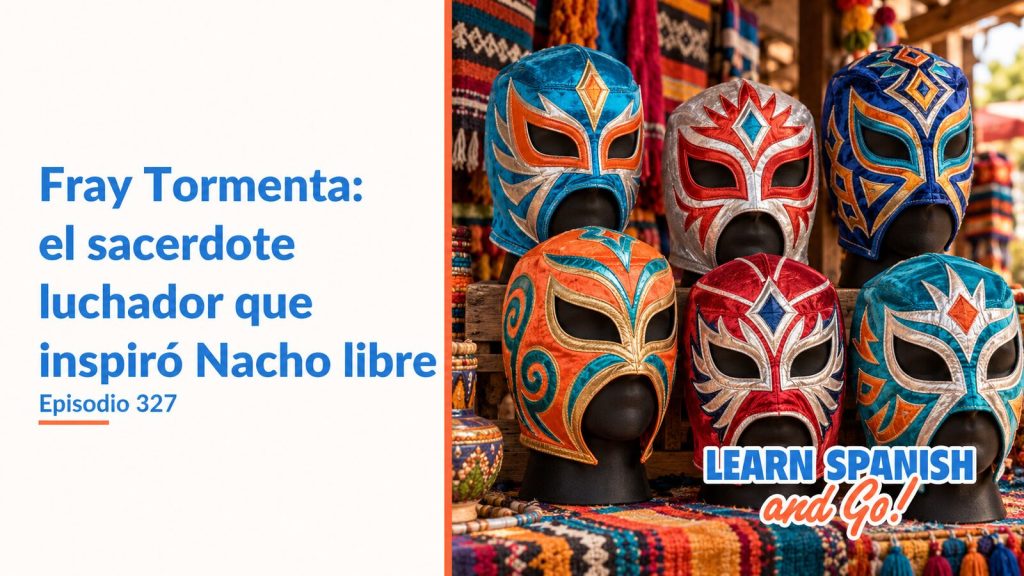 Illustrated lucha libre masks for episode 327: Fray Tormenta, el sacerdote luchador que inspiró Nacho libre.